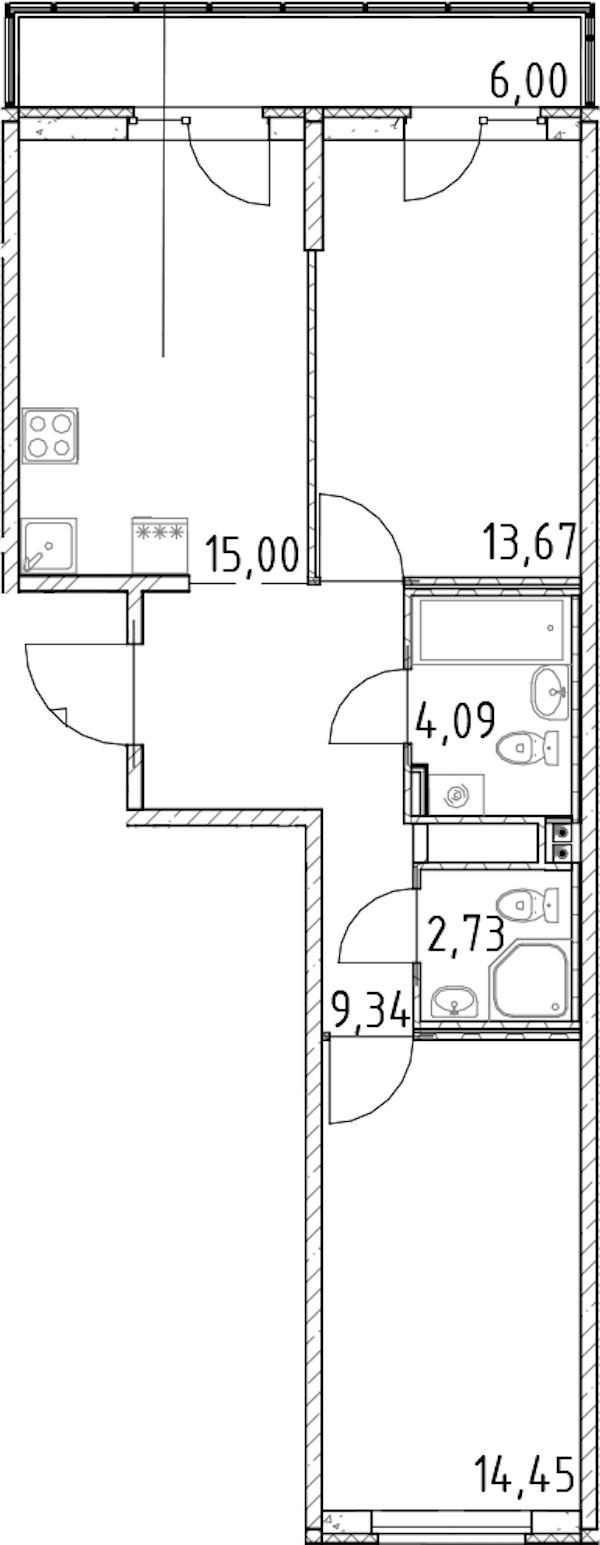 2-комнатная квартира 59.28 м², 21/23 эт., ЖК «Город Первых»
